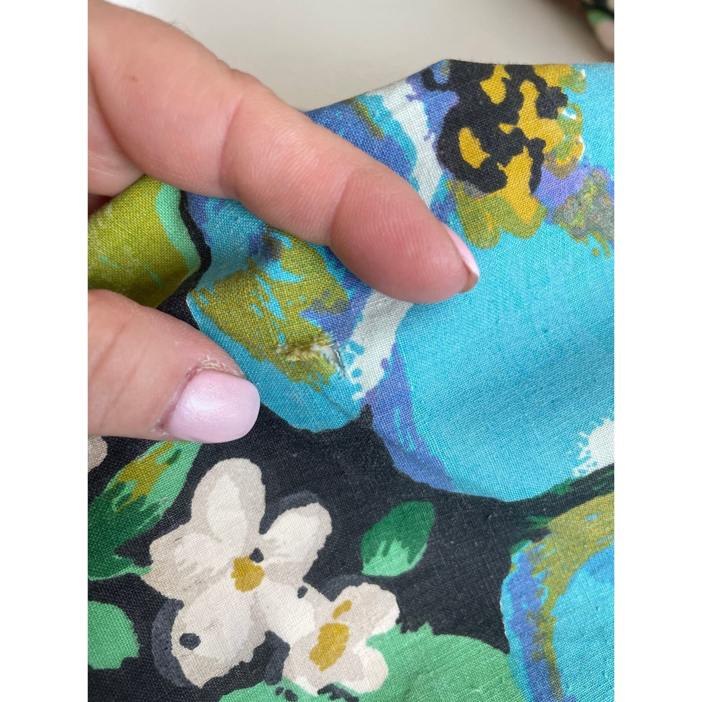Vintage 60s pleated curtain, hydrangea large floral