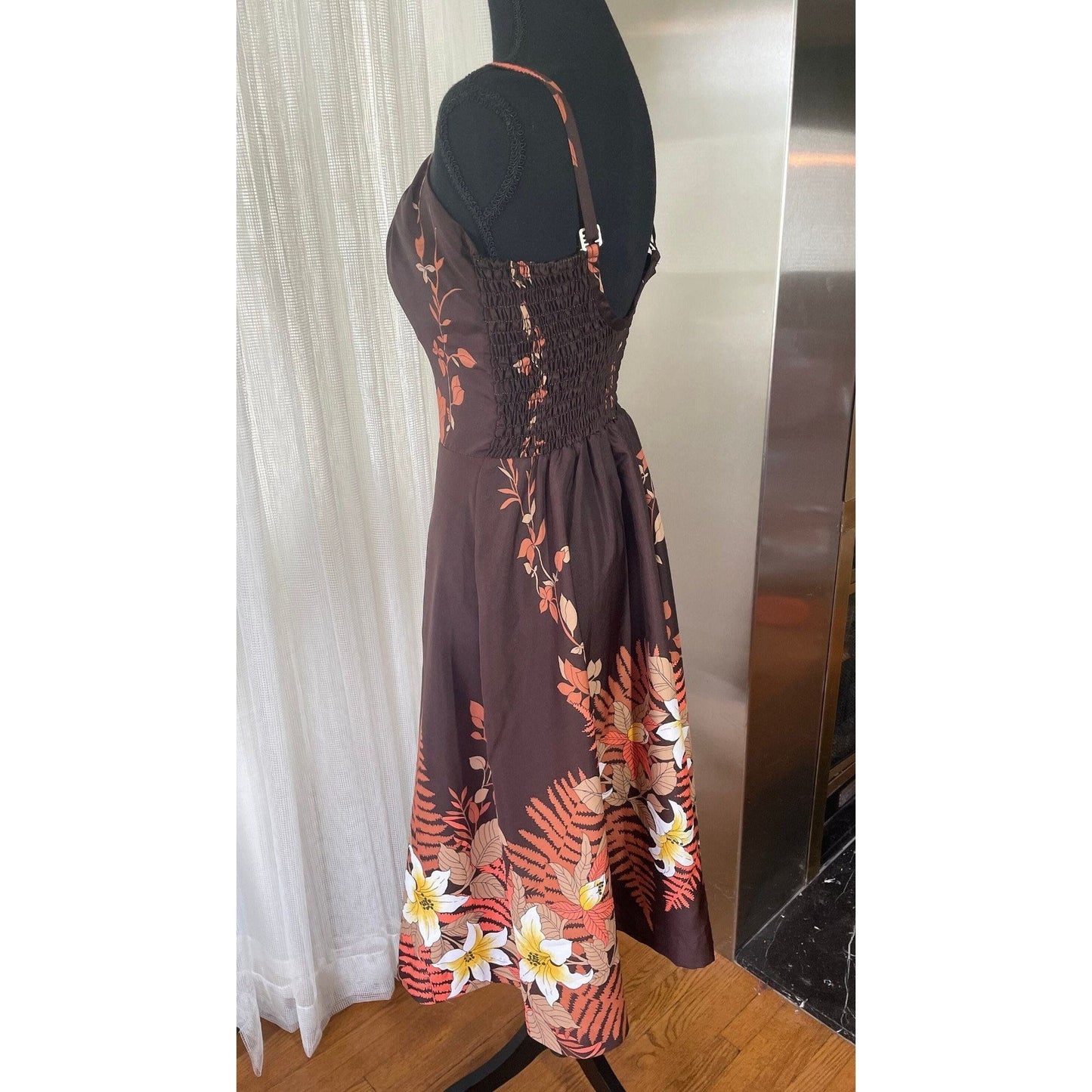 Vintage 80s dress, chocolate brown, sleeveless, bra inserts, Sand Pebble of Hawaii