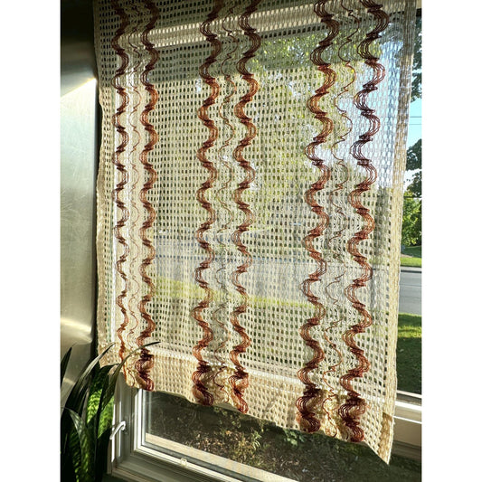 Vintage 70s curtain, cream and rust brown woven panel