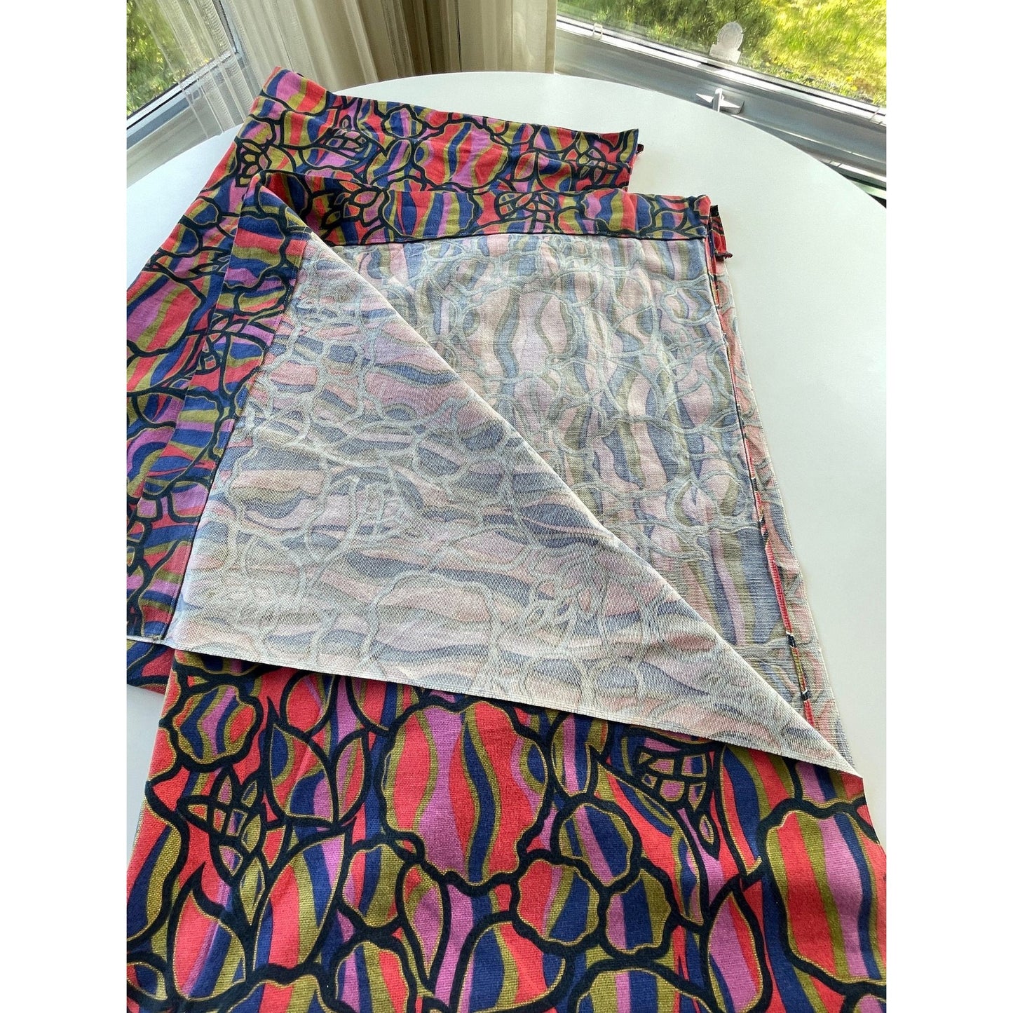 Vintage 70s curtain, multi colored abstract pattern