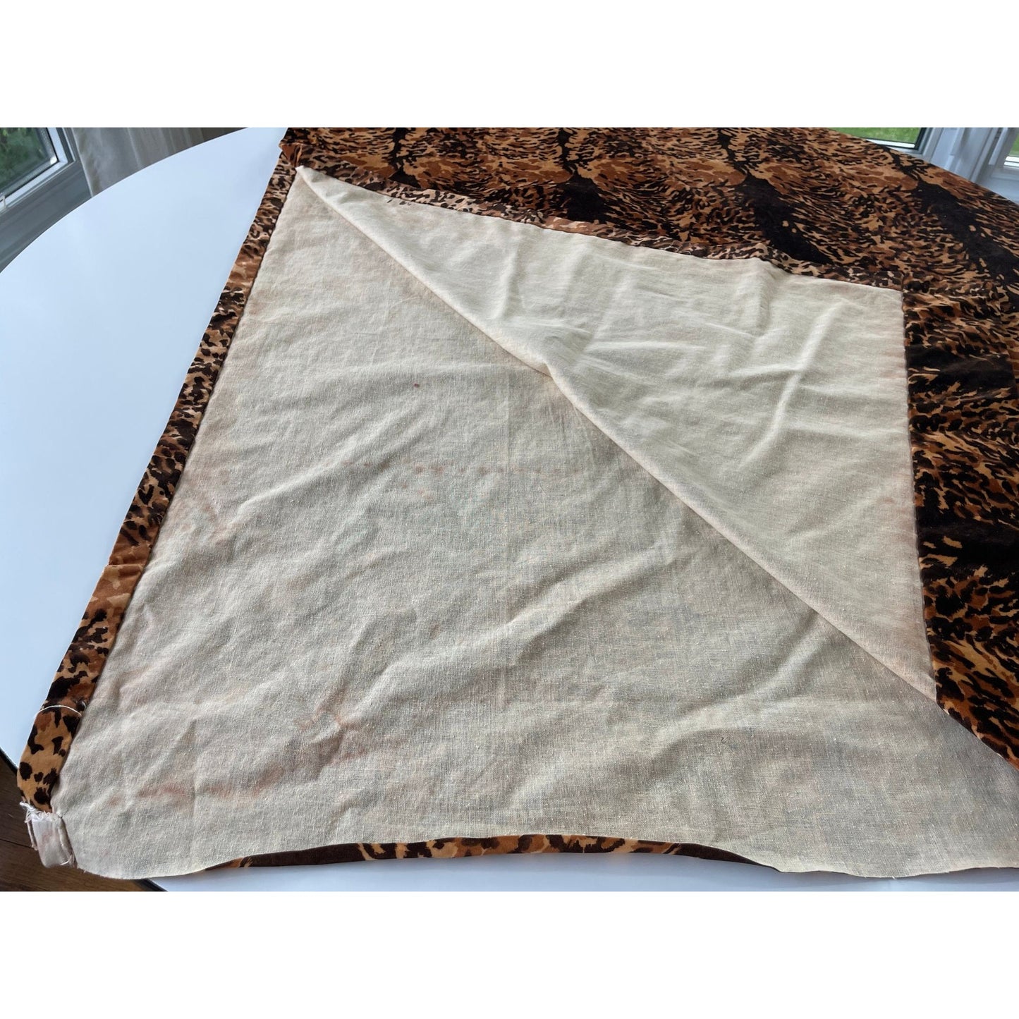 Vintage 80s curtain, faux suede, brown animal print