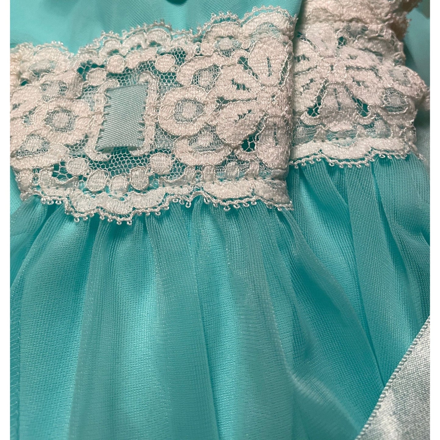 Vintage 1950s night dress, by Linda Underlovelies, turquoise sheer negligee