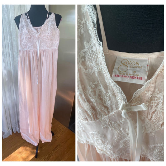 Vintage 60s night dress, pink slip-on pure silk, Saxon Lingerie