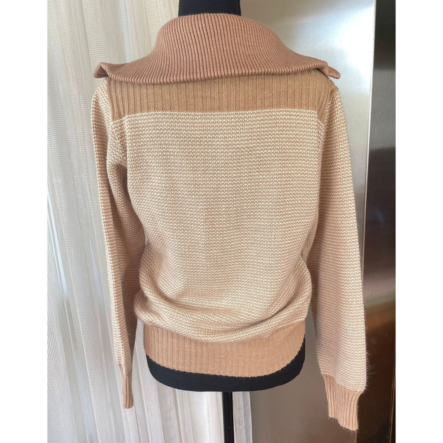 Vintage 80s knitted zipped jacket, unisex cardigan, Sears