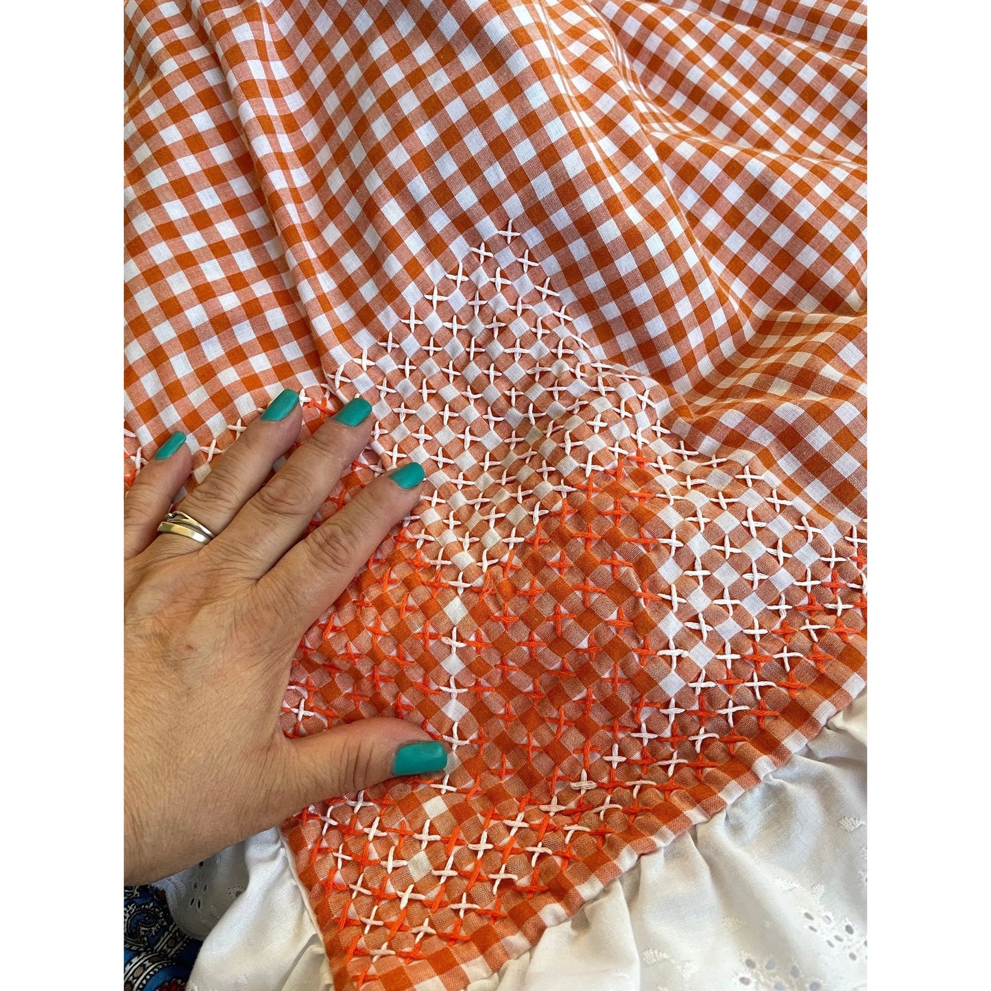 Vintage 80s hand stitched throw blanket