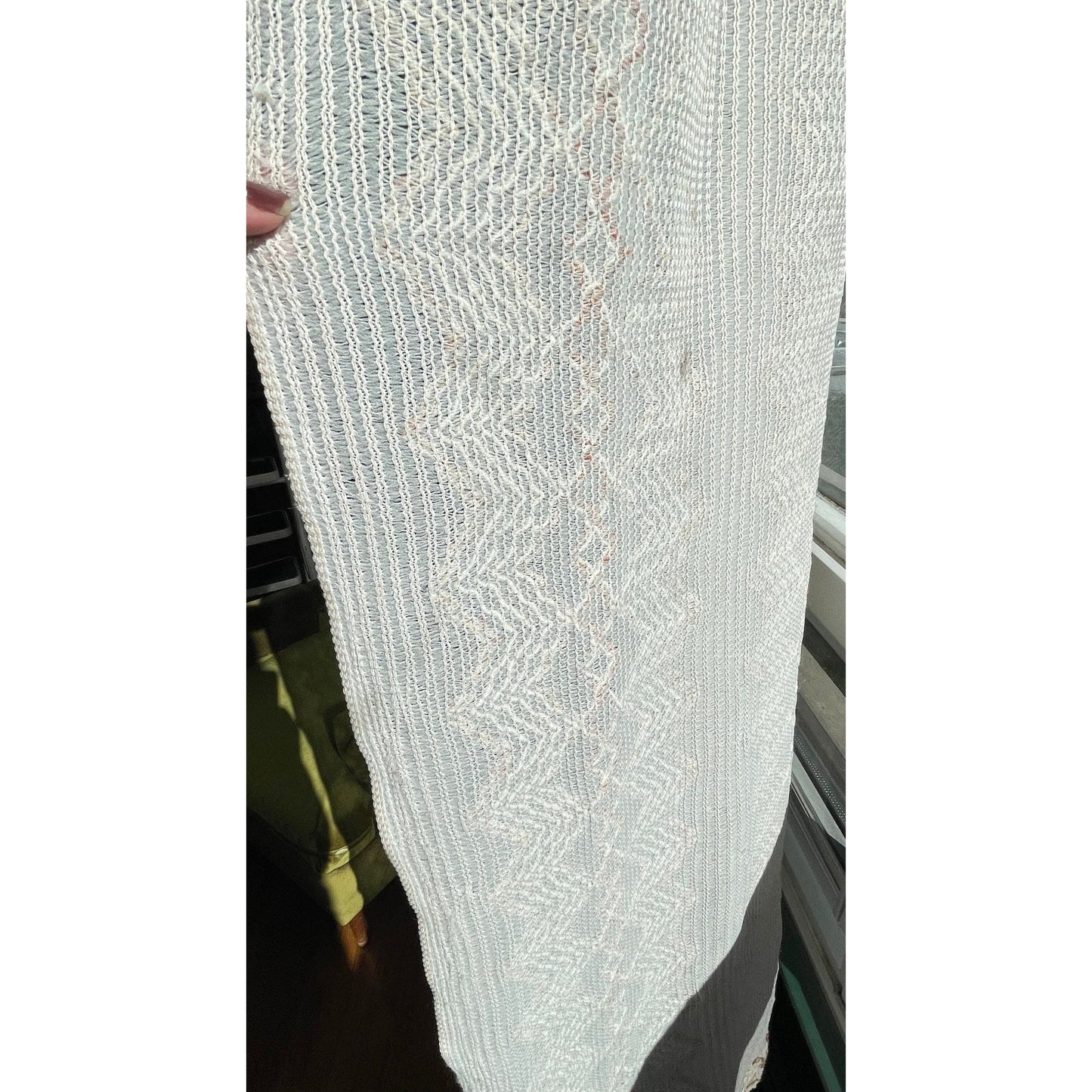 Vintage 70s net woven curtain, ecru, brown
