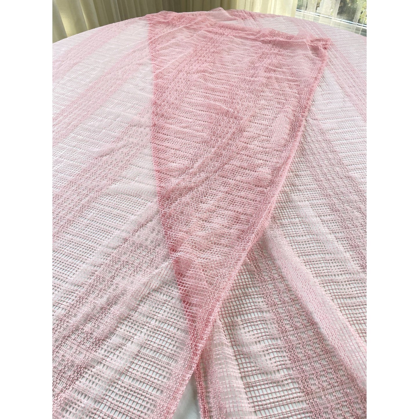 Vintage 80s curtain, blush pink mesh