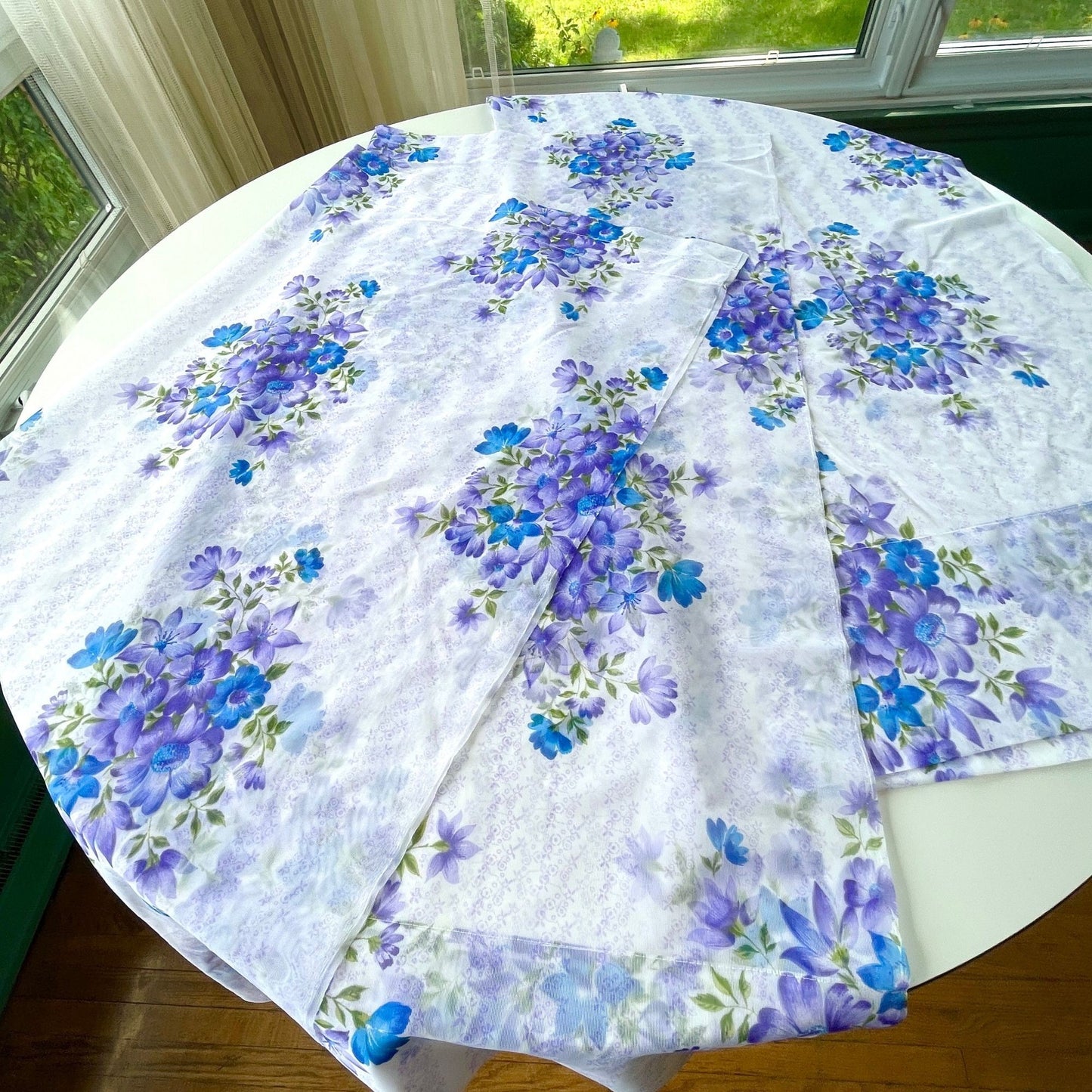 Vintage 60s sheer blue purple floral curtain