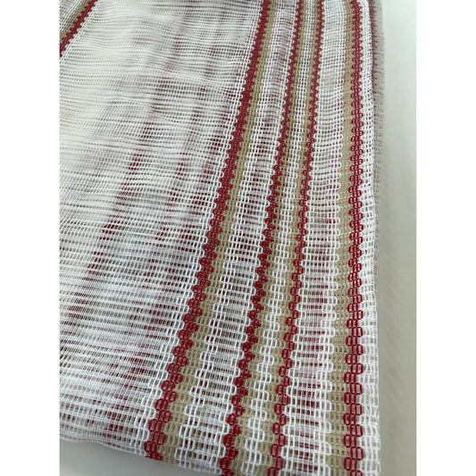 Vintage 70s curtain, red green sheer mesh panel