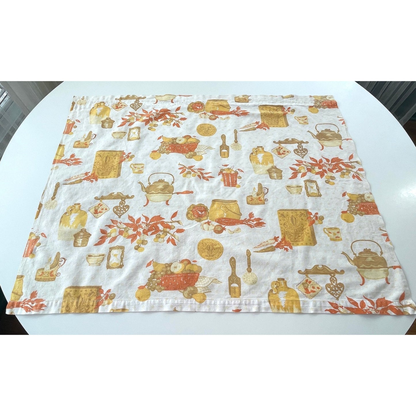 Vintage 70s curtain, orange kitchen appliances