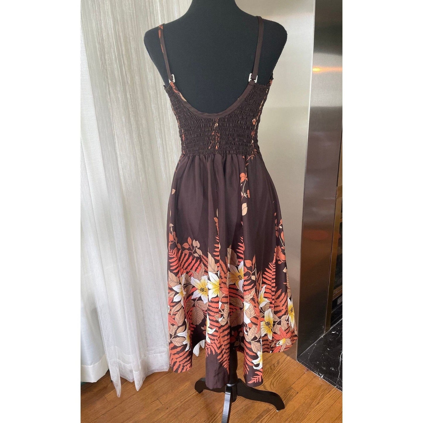 Vintage 80s dress, chocolate brown, sleeveless, bra inserts, Sand Pebble of Hawaii