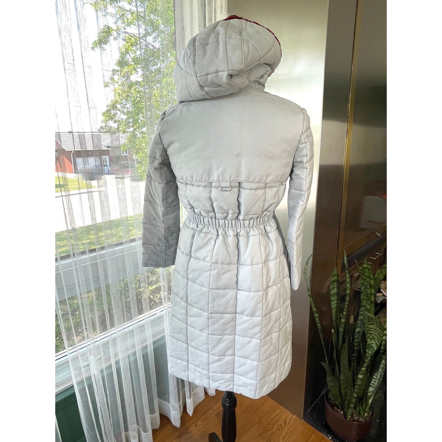 Vintage 70s parka, grey and burgundy hooded winter coat, Charell