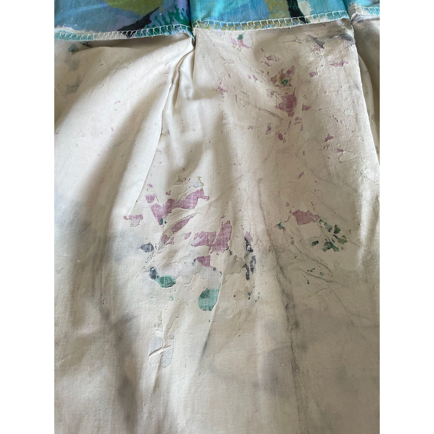 Vintage 60s pleated curtain, hydrangea large floral