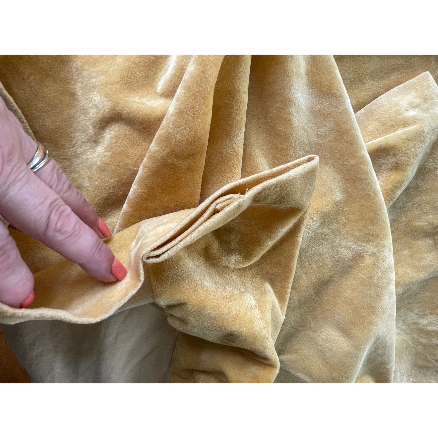 Vintage 70s yellow velvet pleated curtains