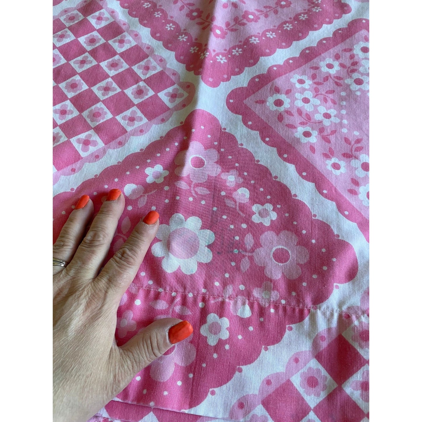 Vintage 70s pillowcases set, pink patchwork floral