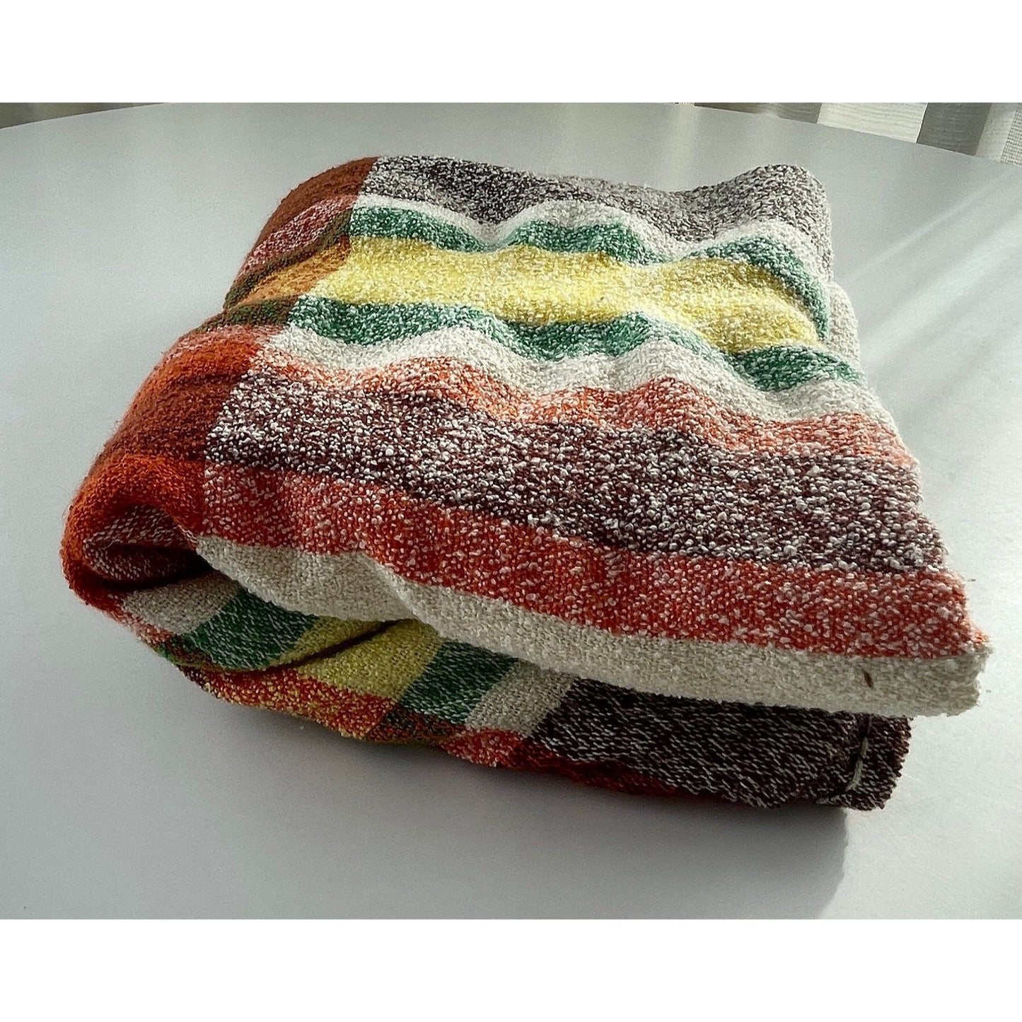 Vintage bed throw, beige brown plaid
