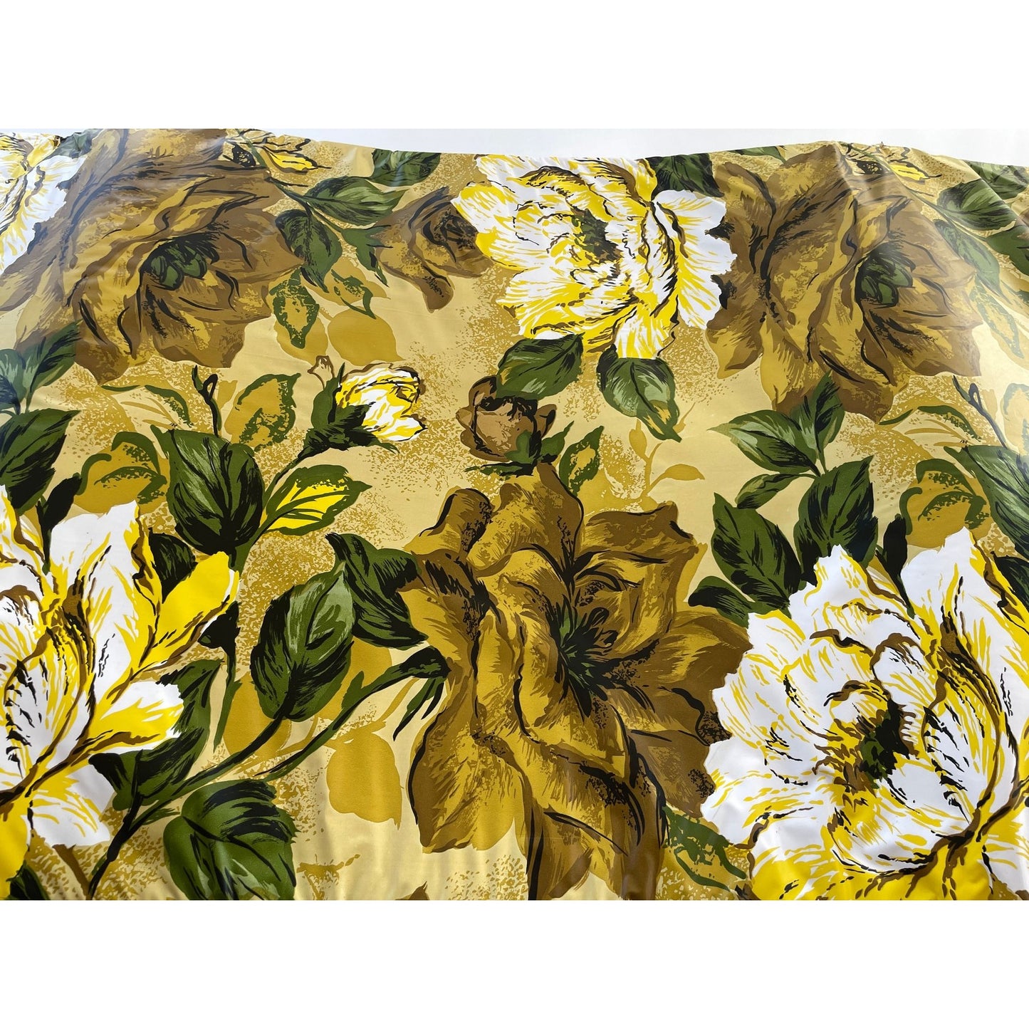 Vintage 70s vinyl lounge chair vinyl cushion, brown, green yellow flowers
