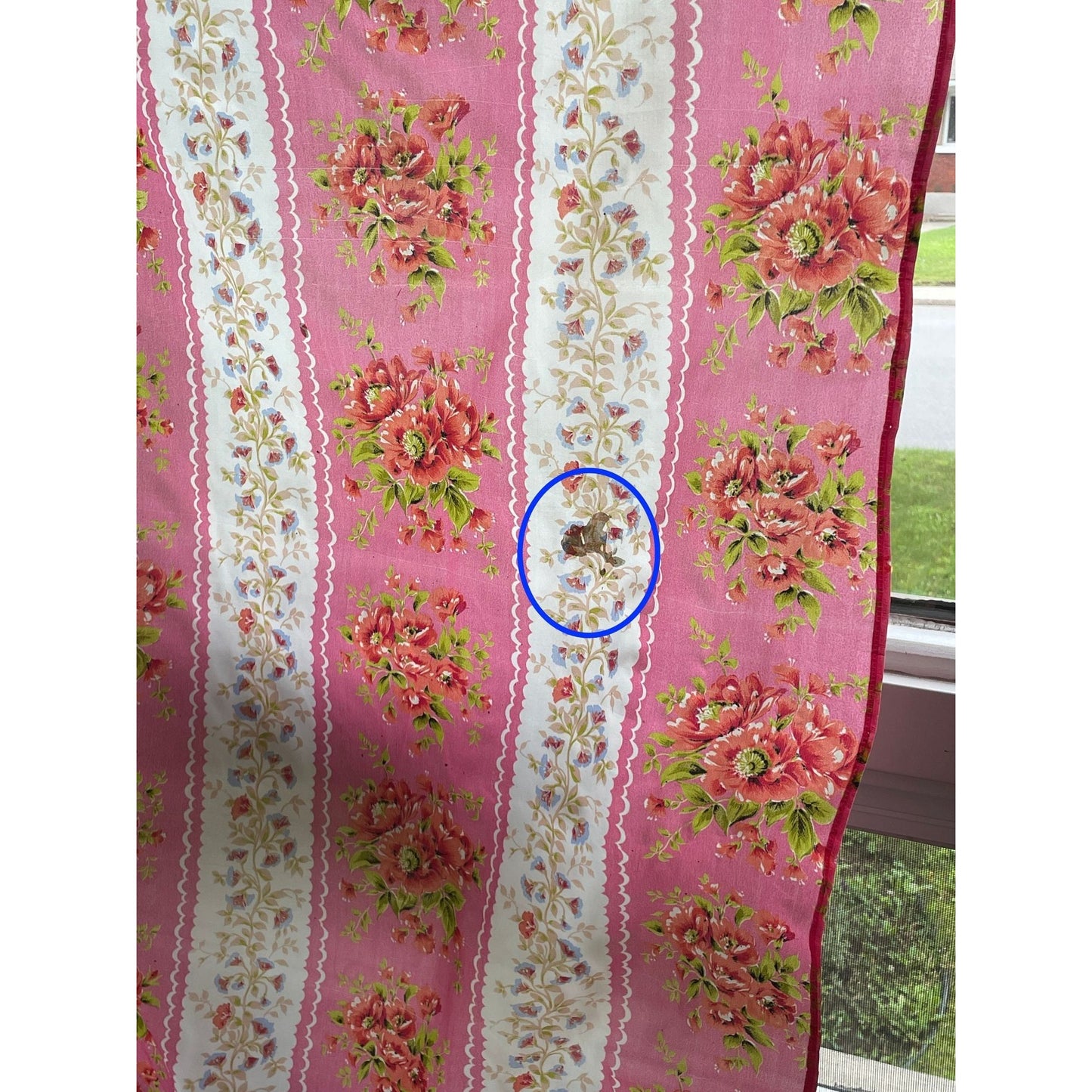 Vintage 60s sheer pink floral curtain, single panel