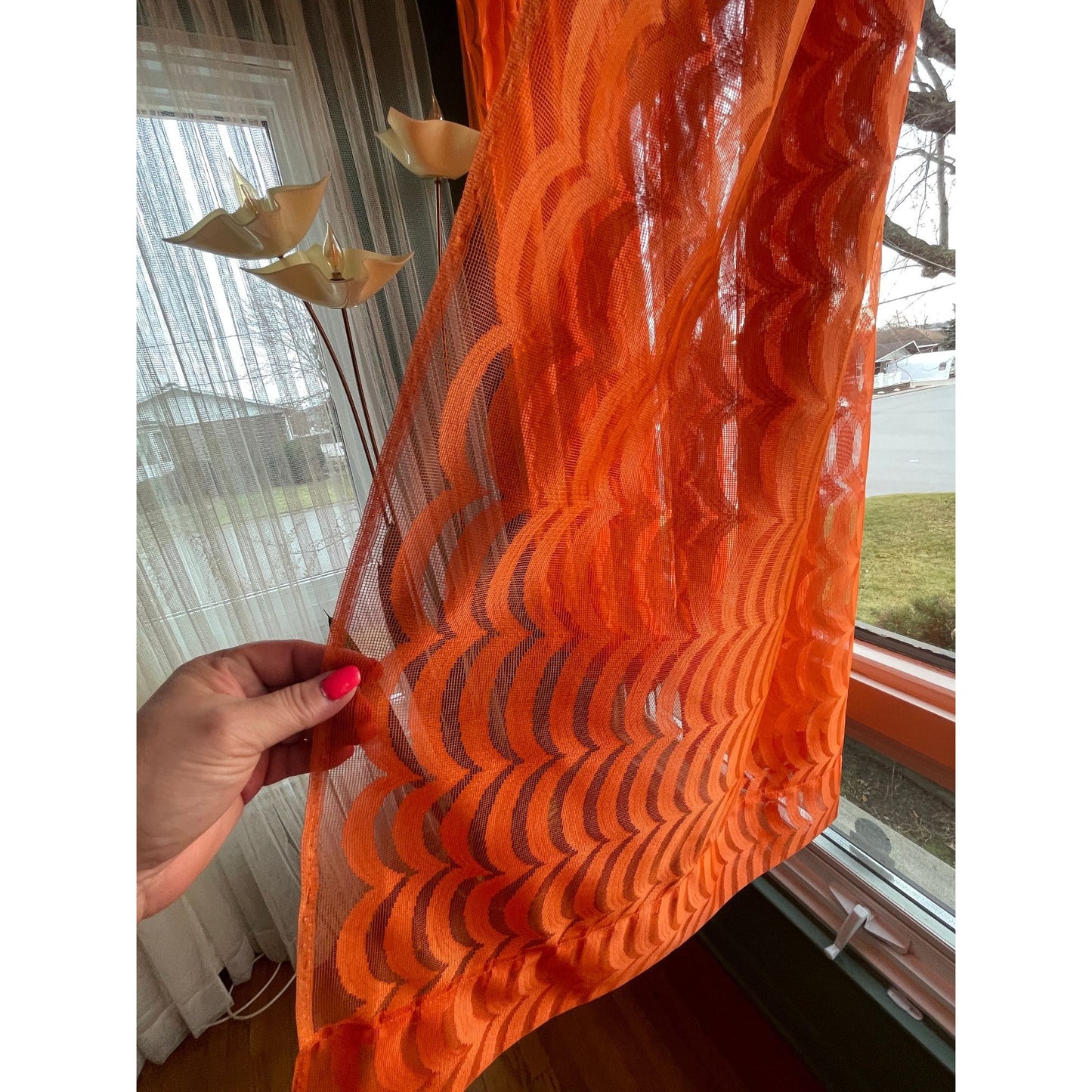 Vintage 70s orange woven mesh panel