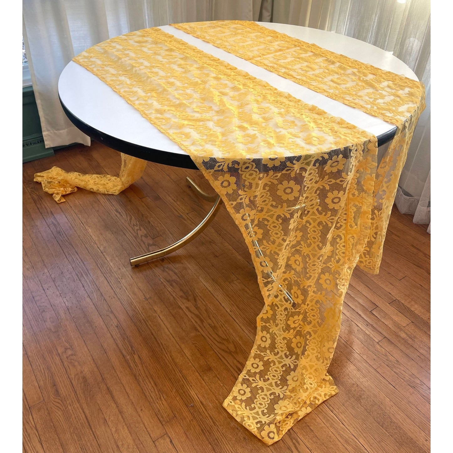 Vintage 70s yellow curtain, single panel or 3 valances