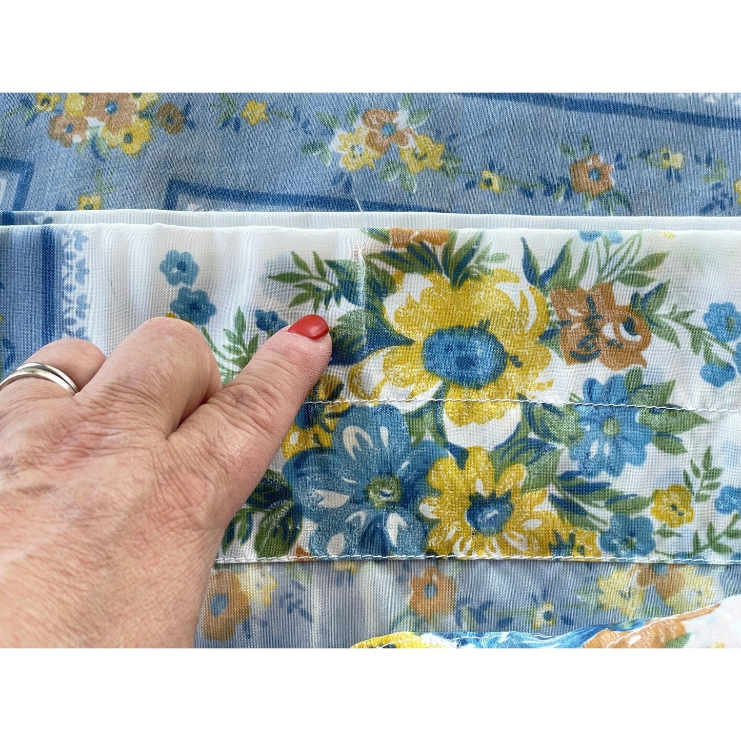 Pair of vintage 70s blue floral curtains panels