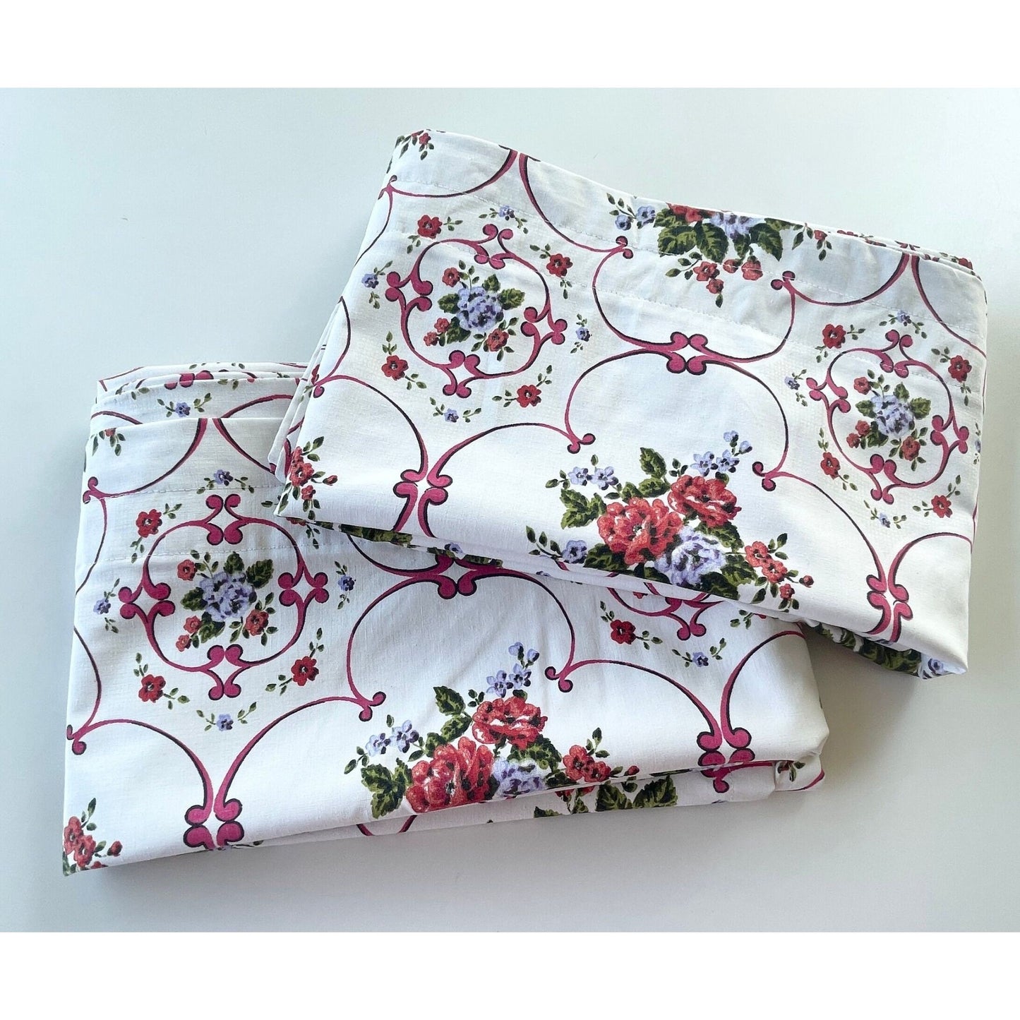 Vintage 60s black out curtains, red white floral