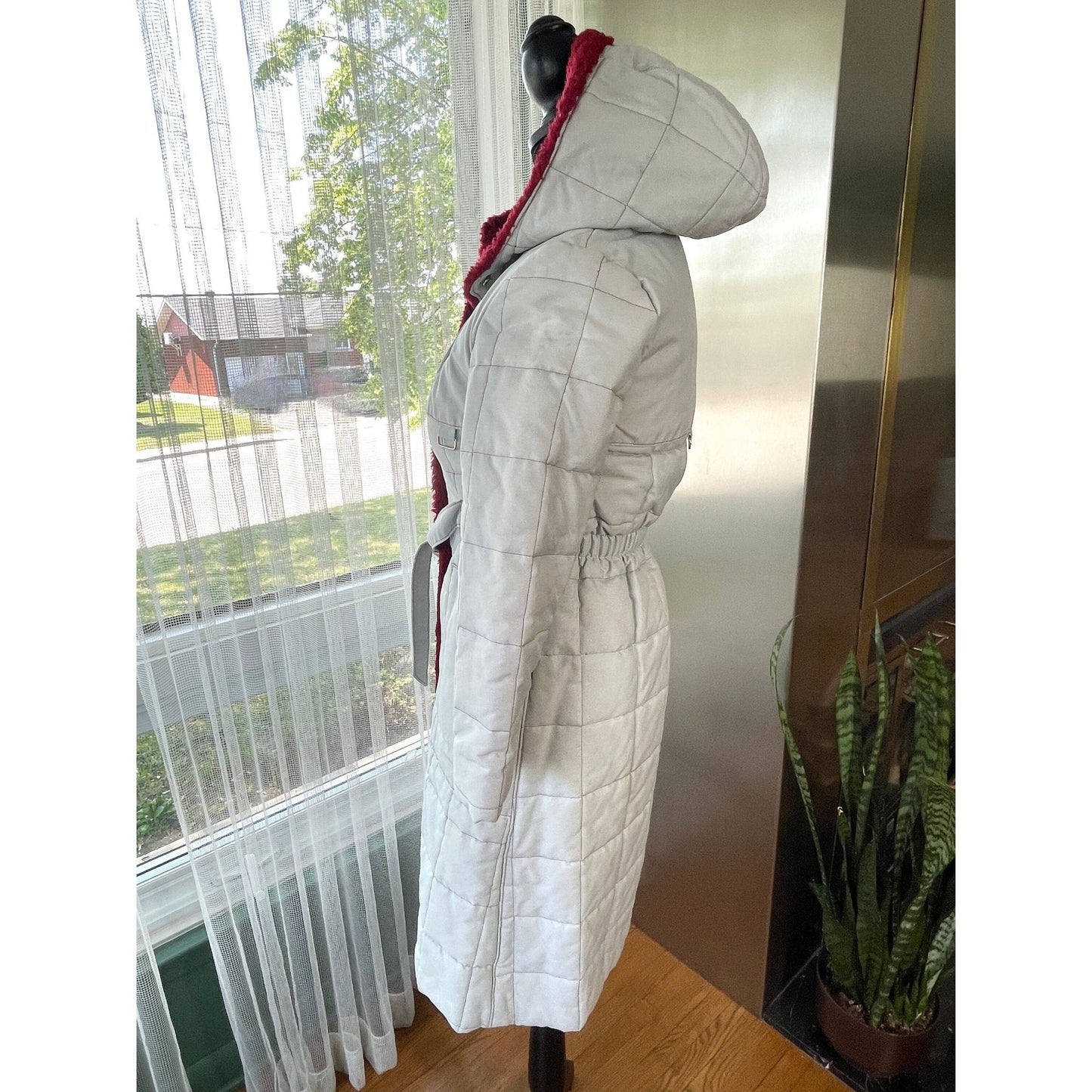 Vintage 70s parka, grey and burgundy hooded winter coat, Charell