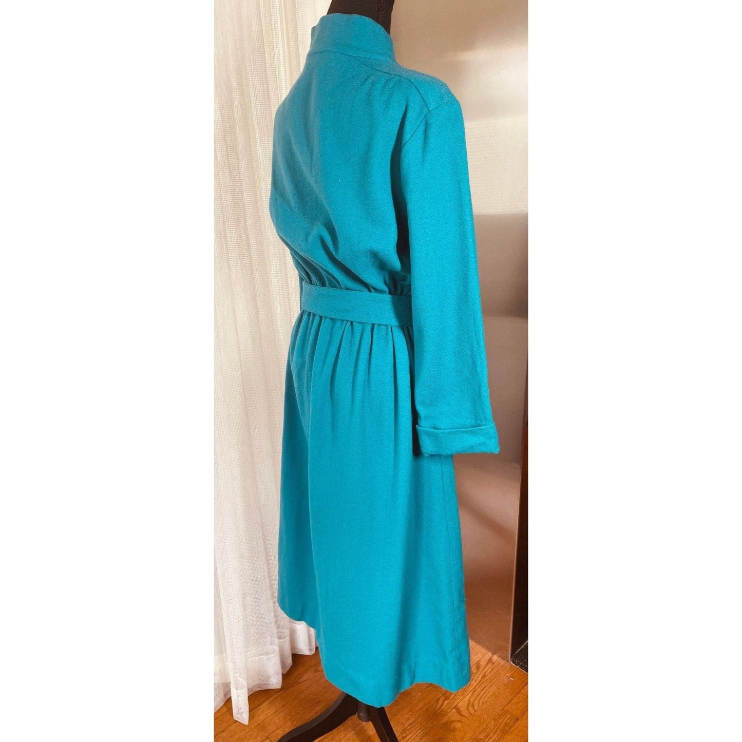 Vintage 60s dress, teal/turquoise, long sleeves, wool, AlJean