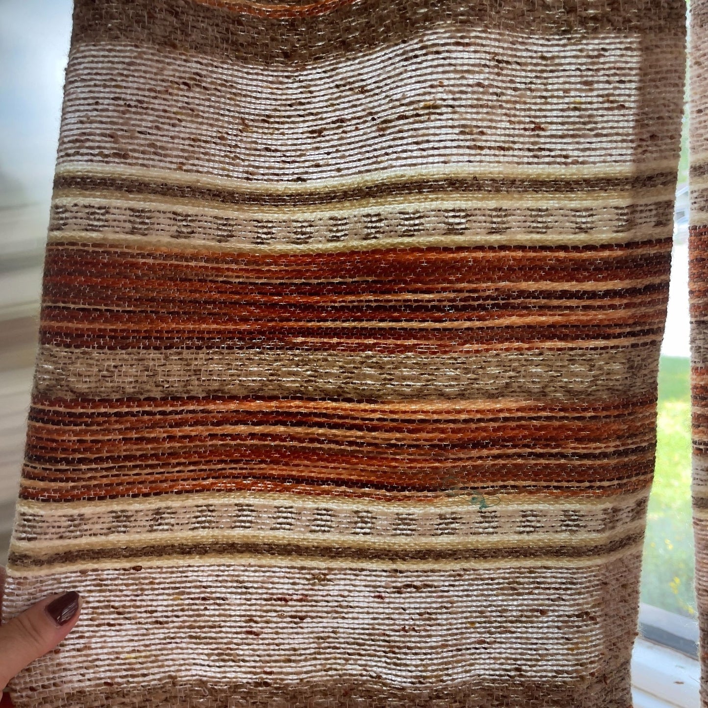 Vintage 70s pleated curtains, brown stripes