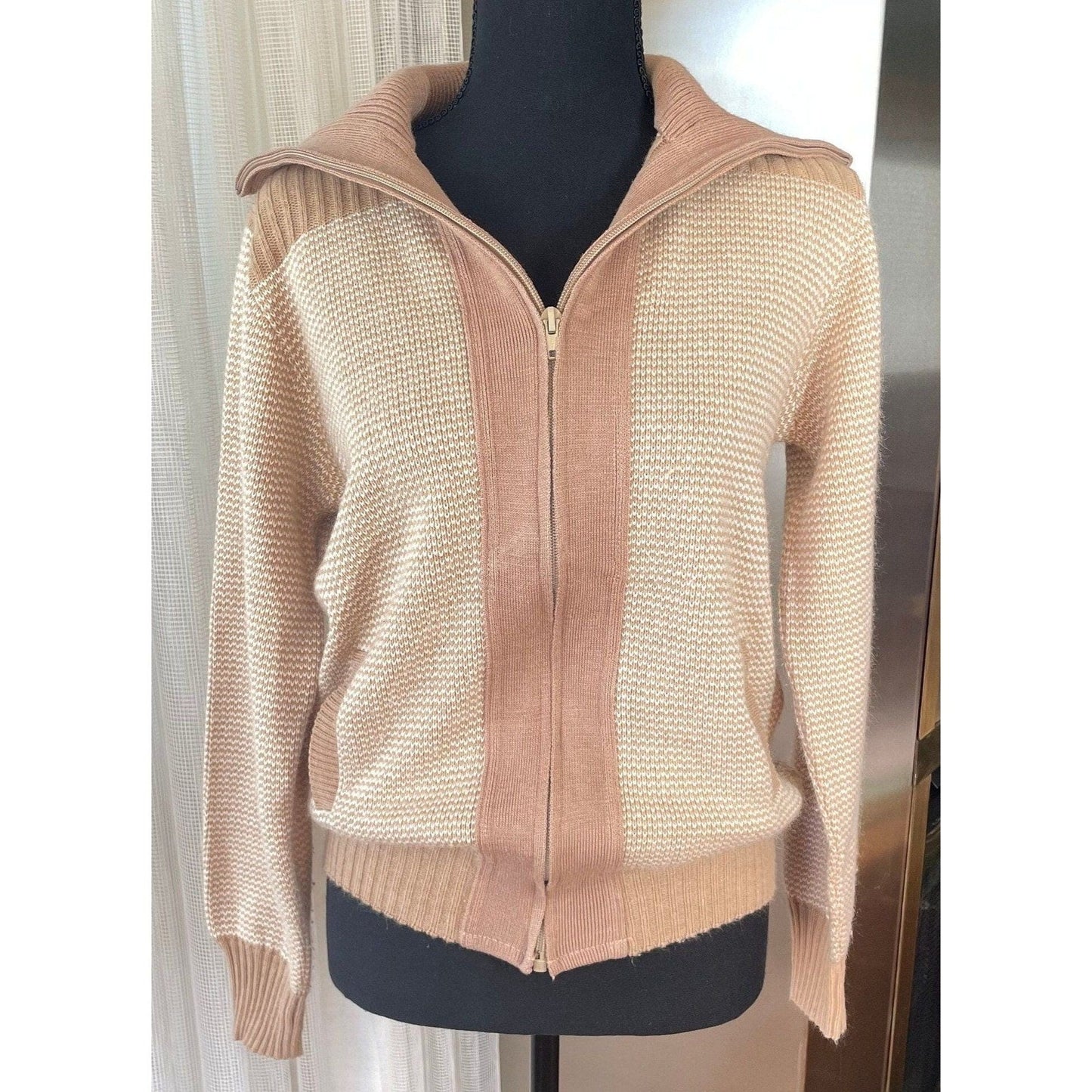 Vintage 80s knitted zipped jacket, unisex cardigan, Sears