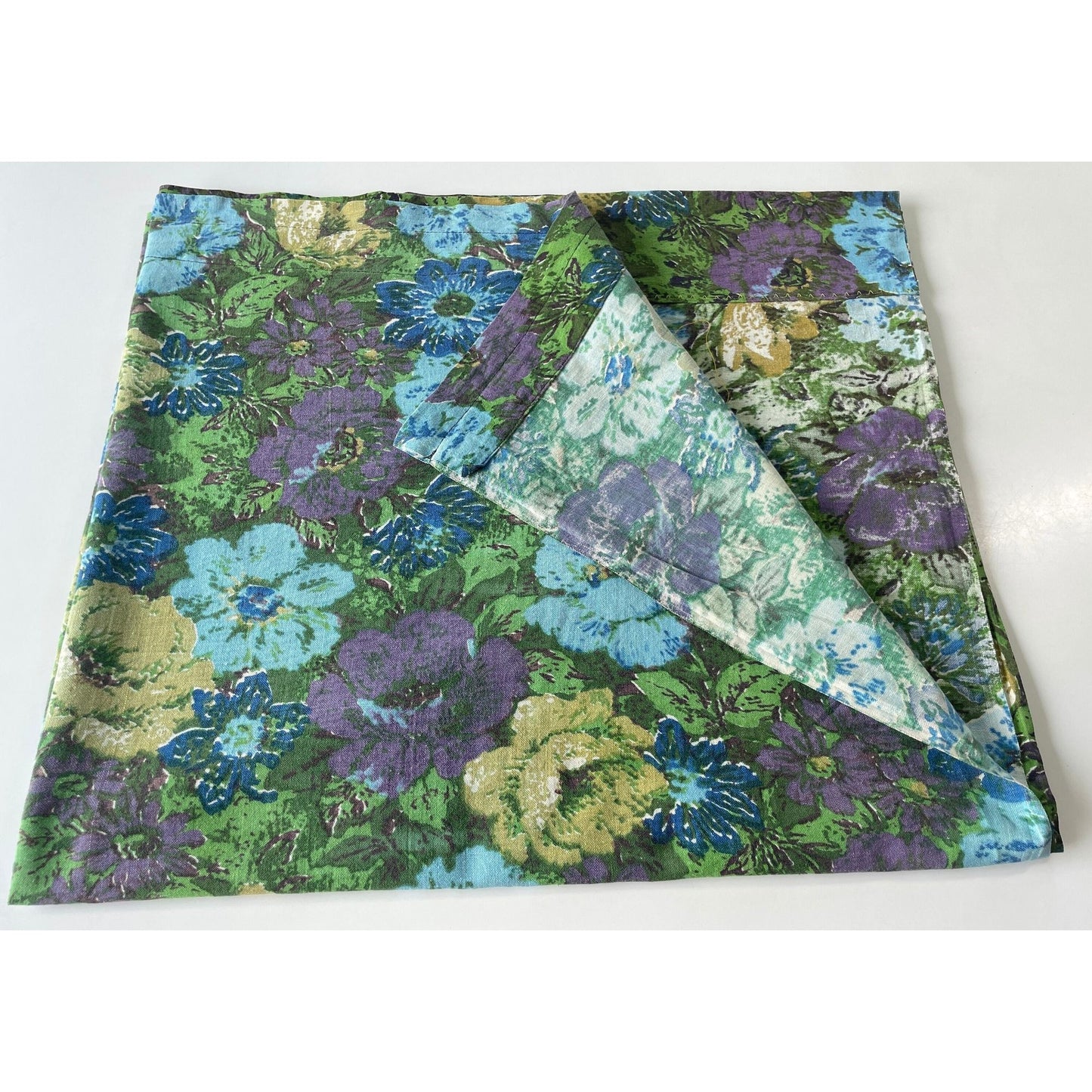 Vintage 60s  green blue purple floral curtain panel