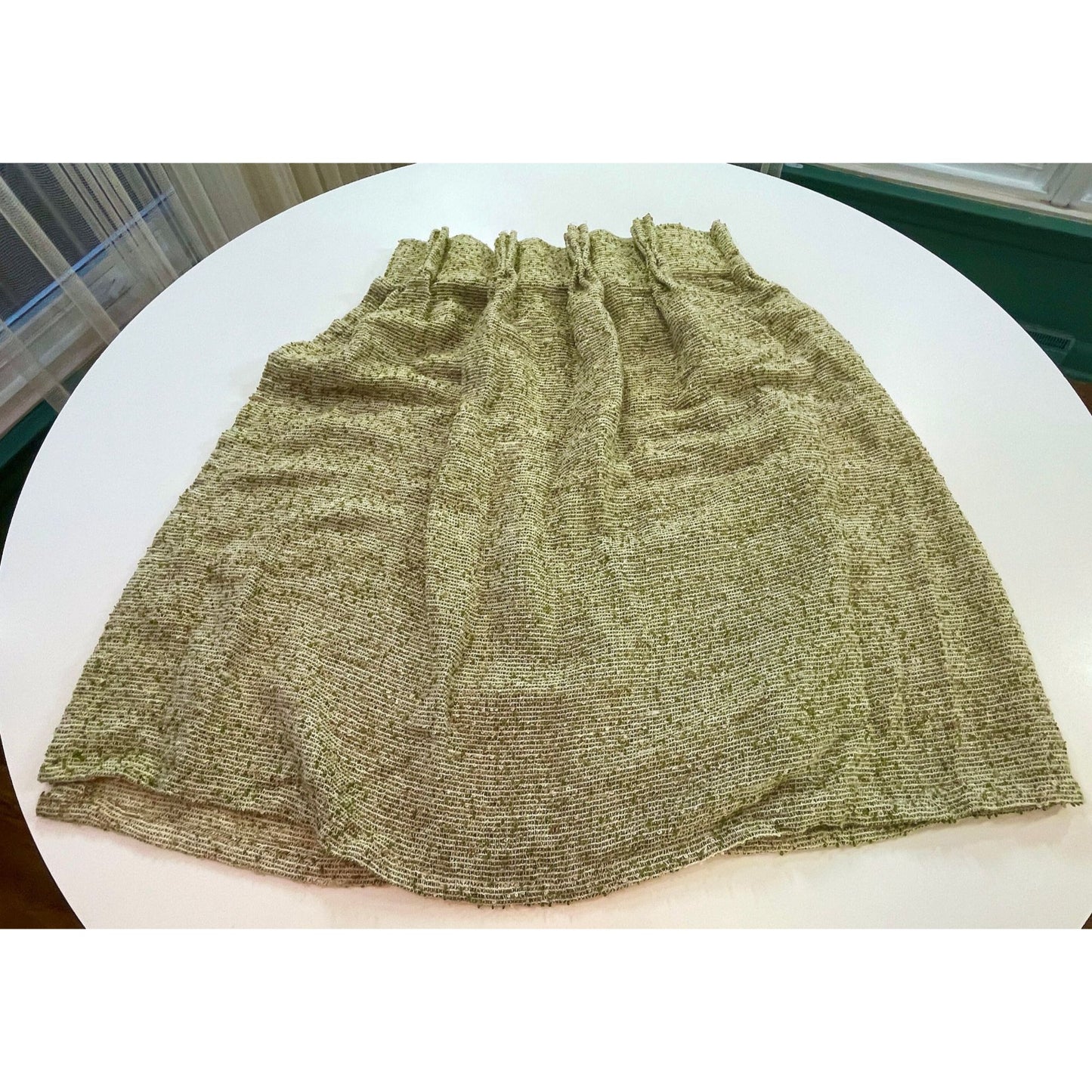 Vintage 70s avocado green, thick woven curtain