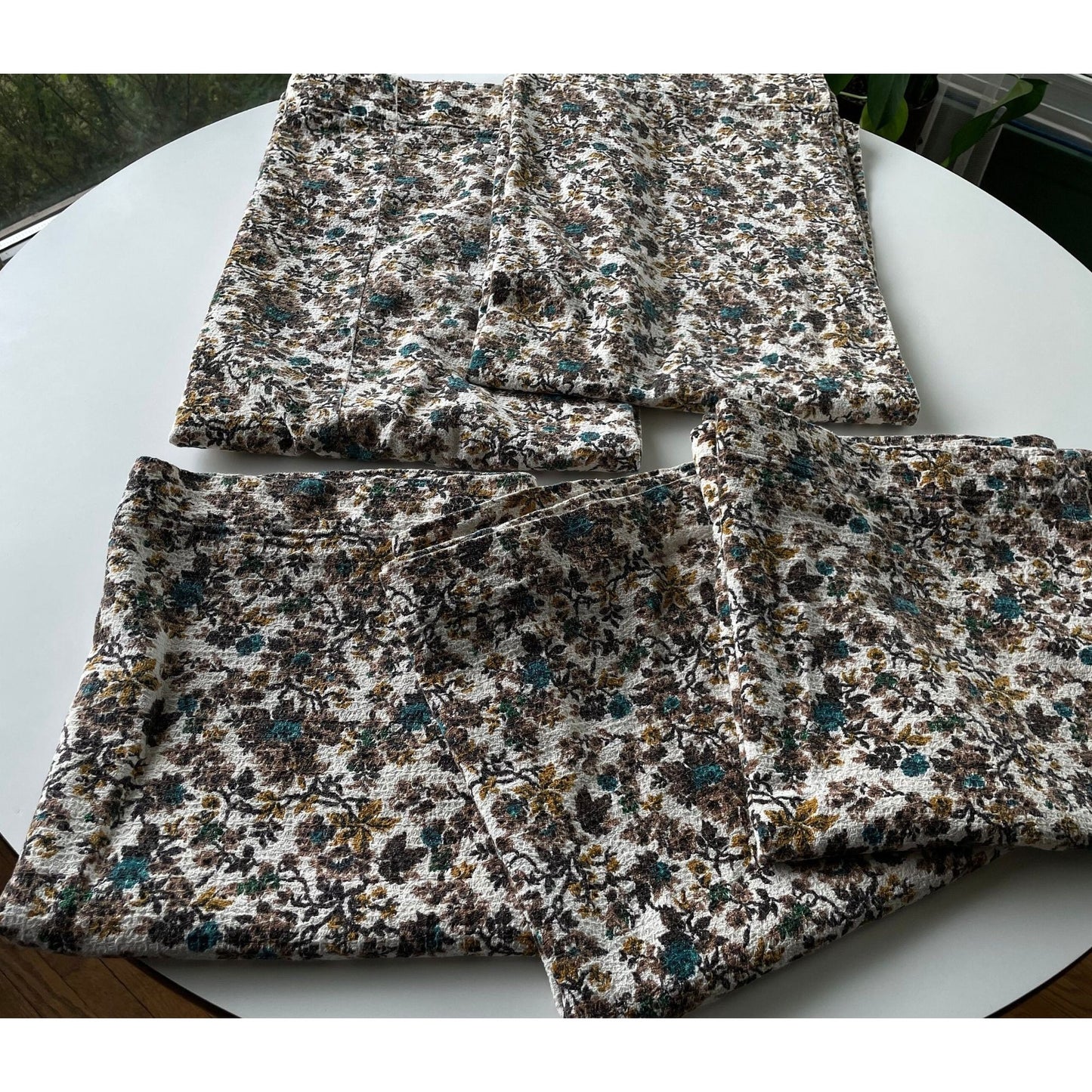 Vintage 60s brown blue floral barkcloth curtain single panel