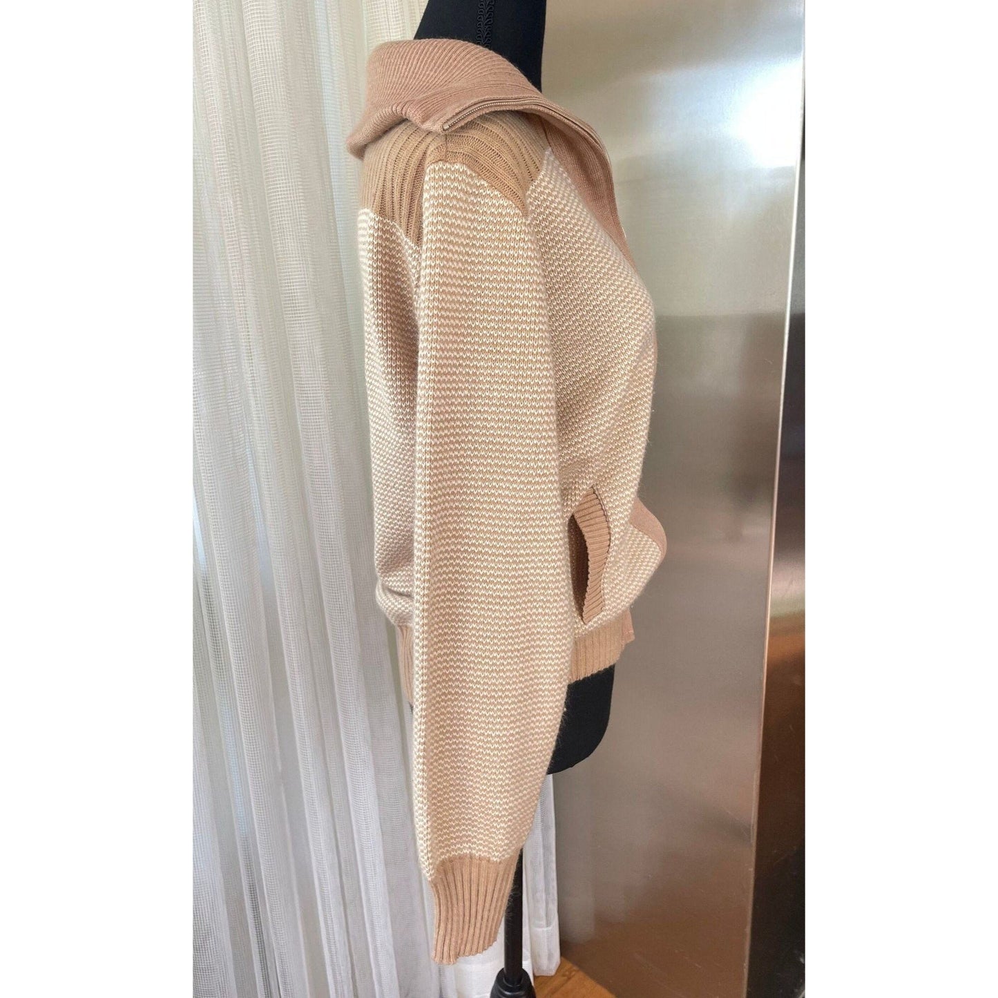 Vintage 80s knitted zipped jacket, unisex cardigan, Sears