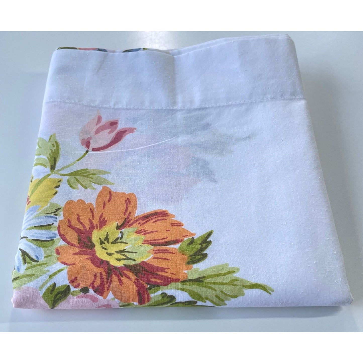 Vintage 80s pink floral single pillowcase