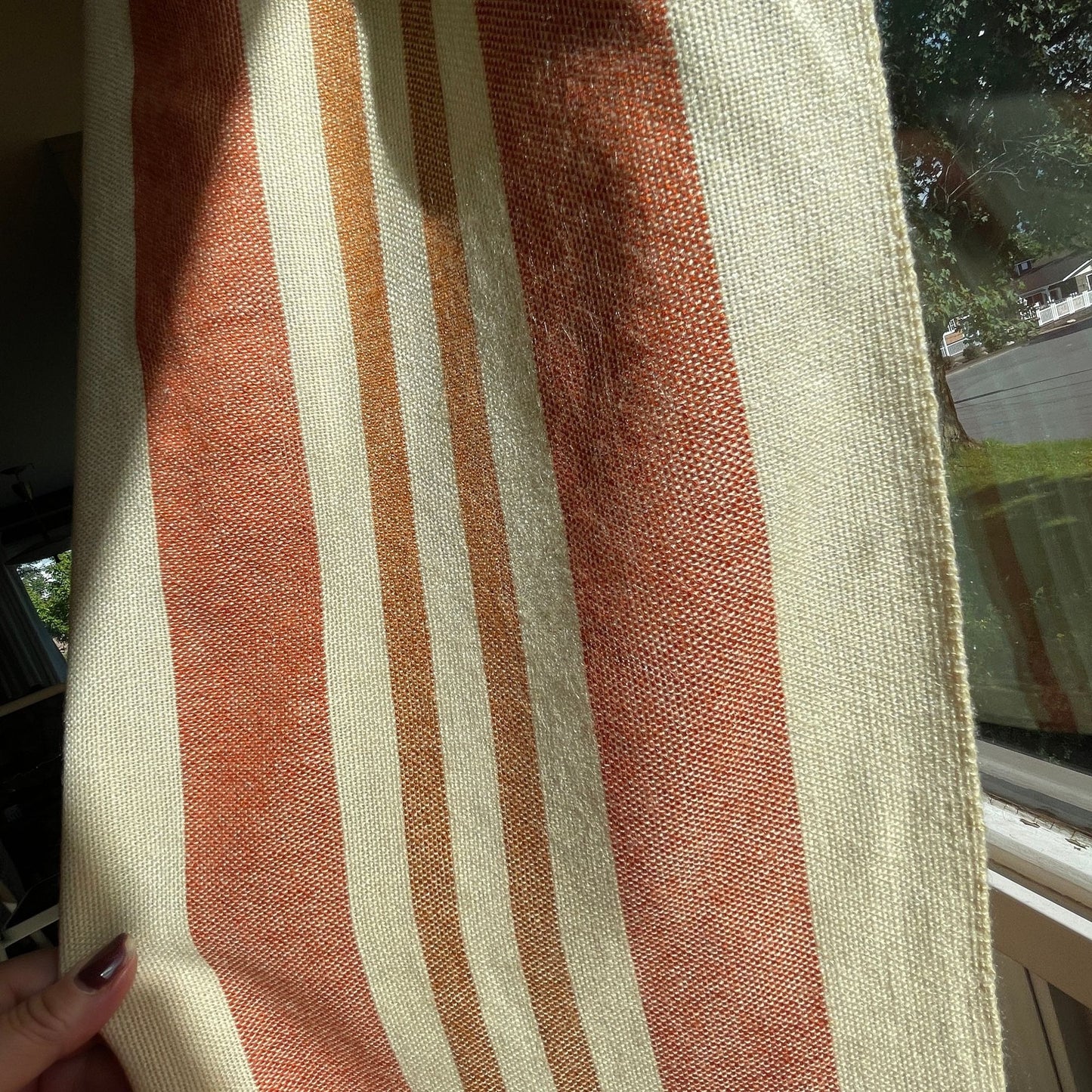 Vintage 70s thick woven curtain, orange stripes