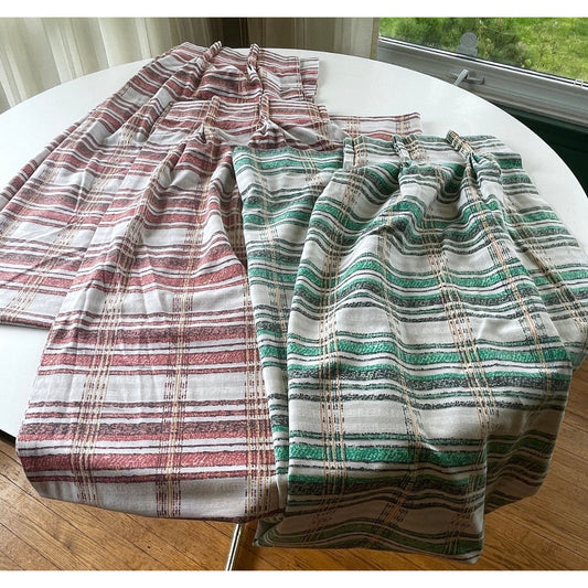 Vintage 70s pleated curtain, choice between red/white or green/white stripes