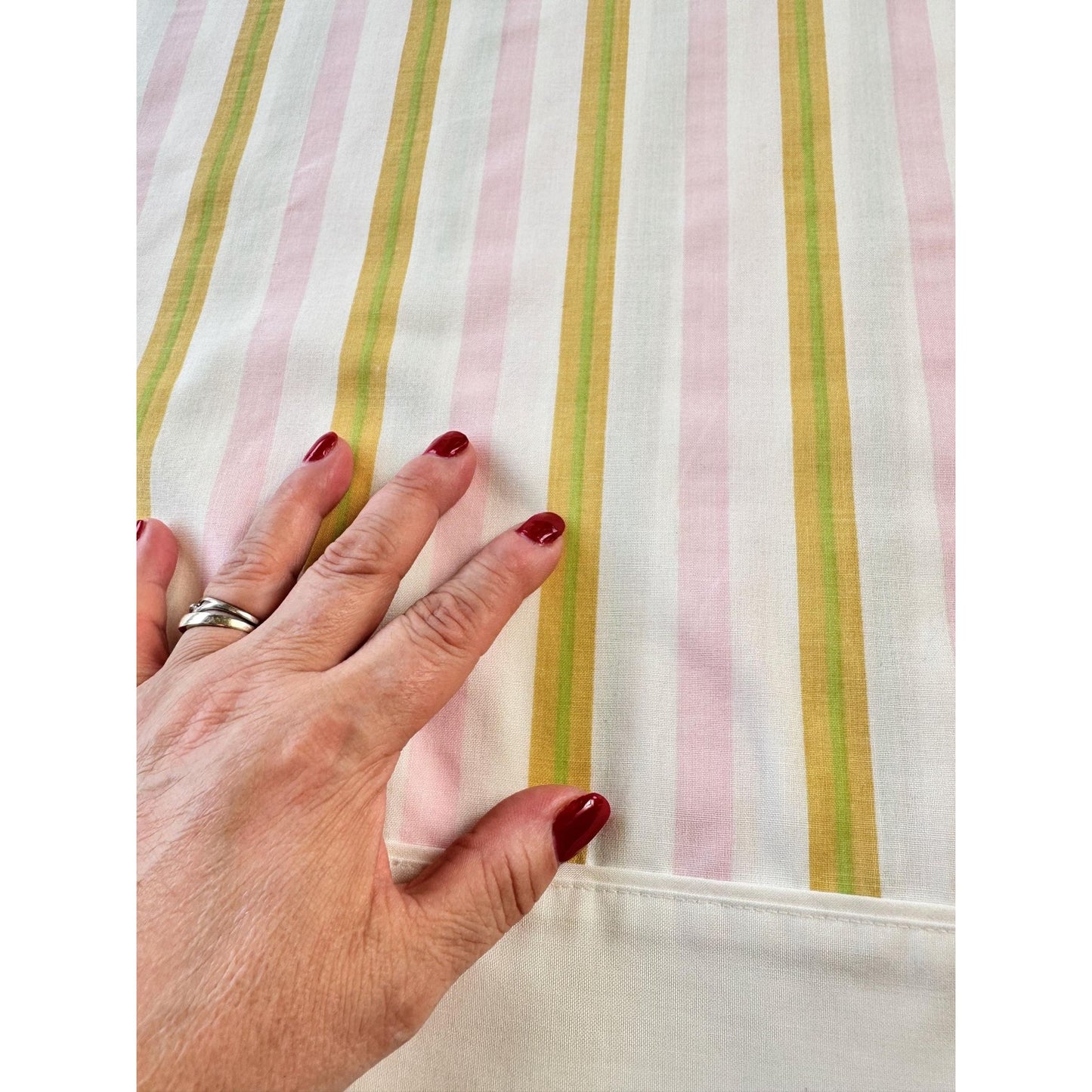 Vintage 70s pillowcase, pink yellow and white stripes, Cannon Royal Family, Featherlite