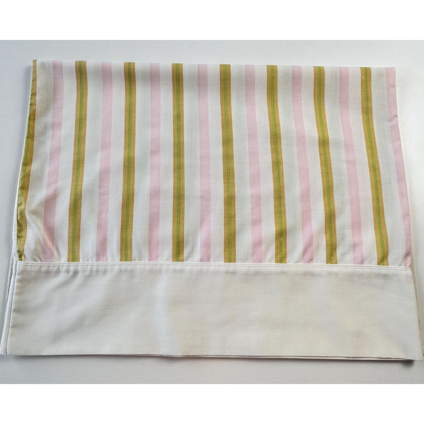 Vintage 70s pillowcase, pink yellow and white stripes, Cannon Royal Family, Featherlite