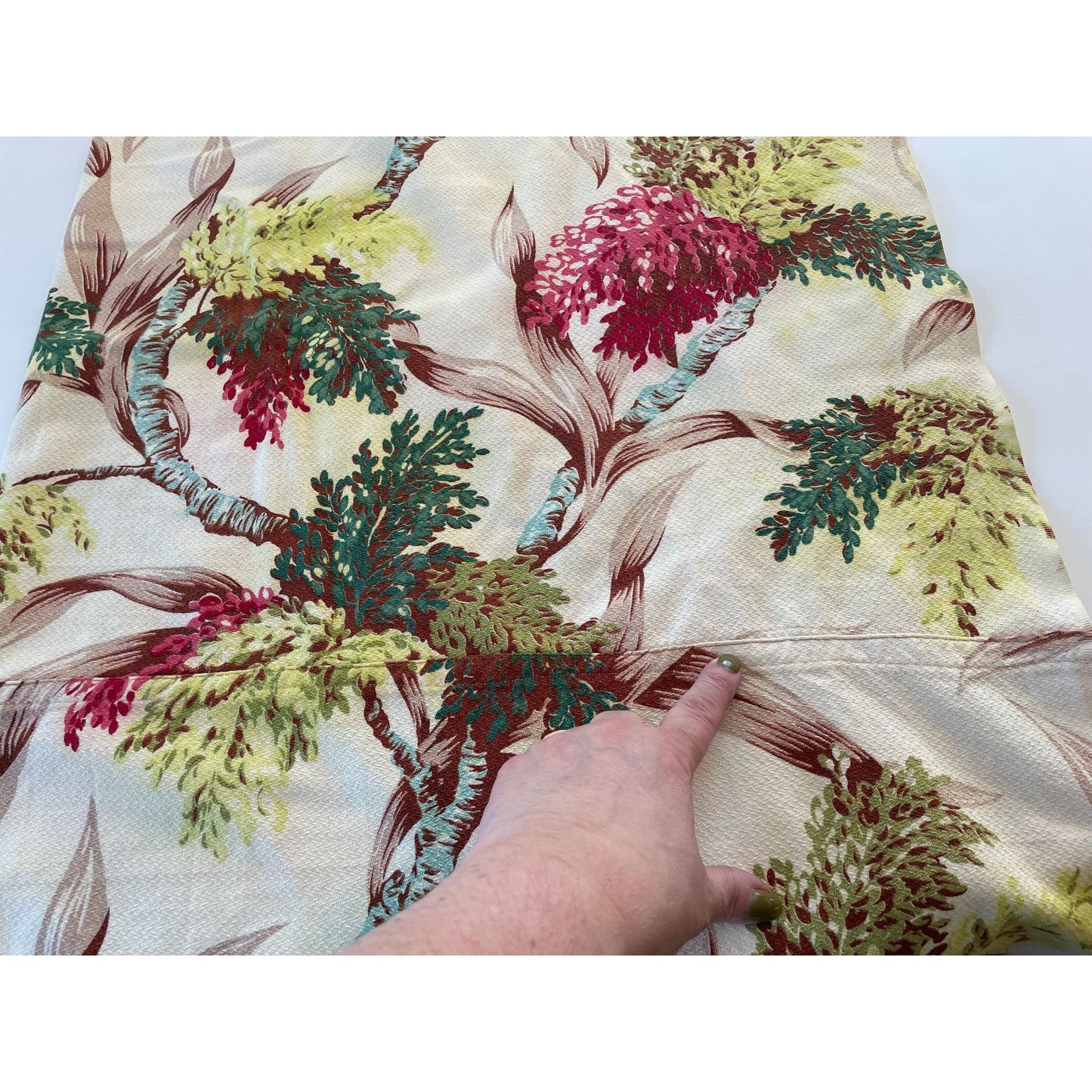 Vintage 50s barkcloth tropical flowers curtain