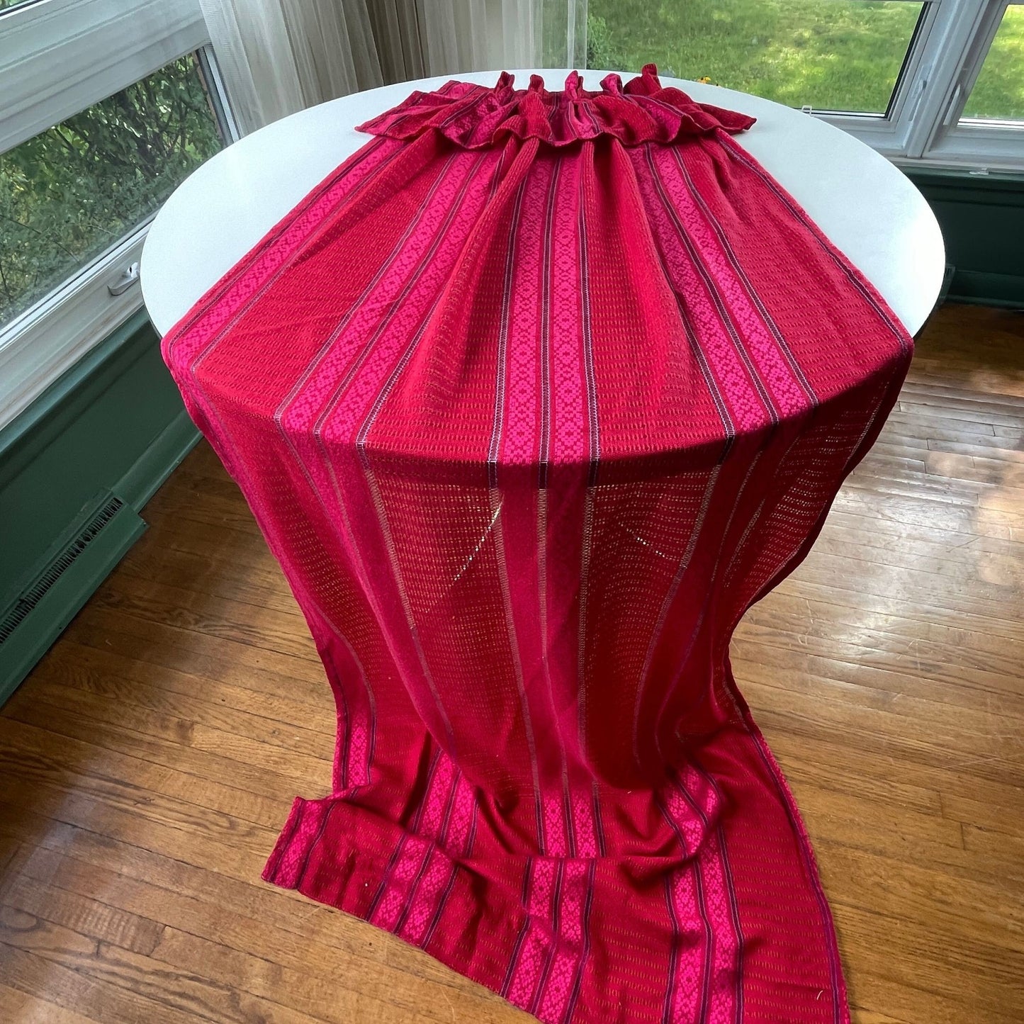 Vintage 70s pleated curtain, red, hot pink