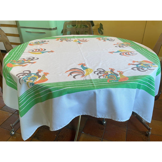 Vintage Rooster square 70s tablecloth
