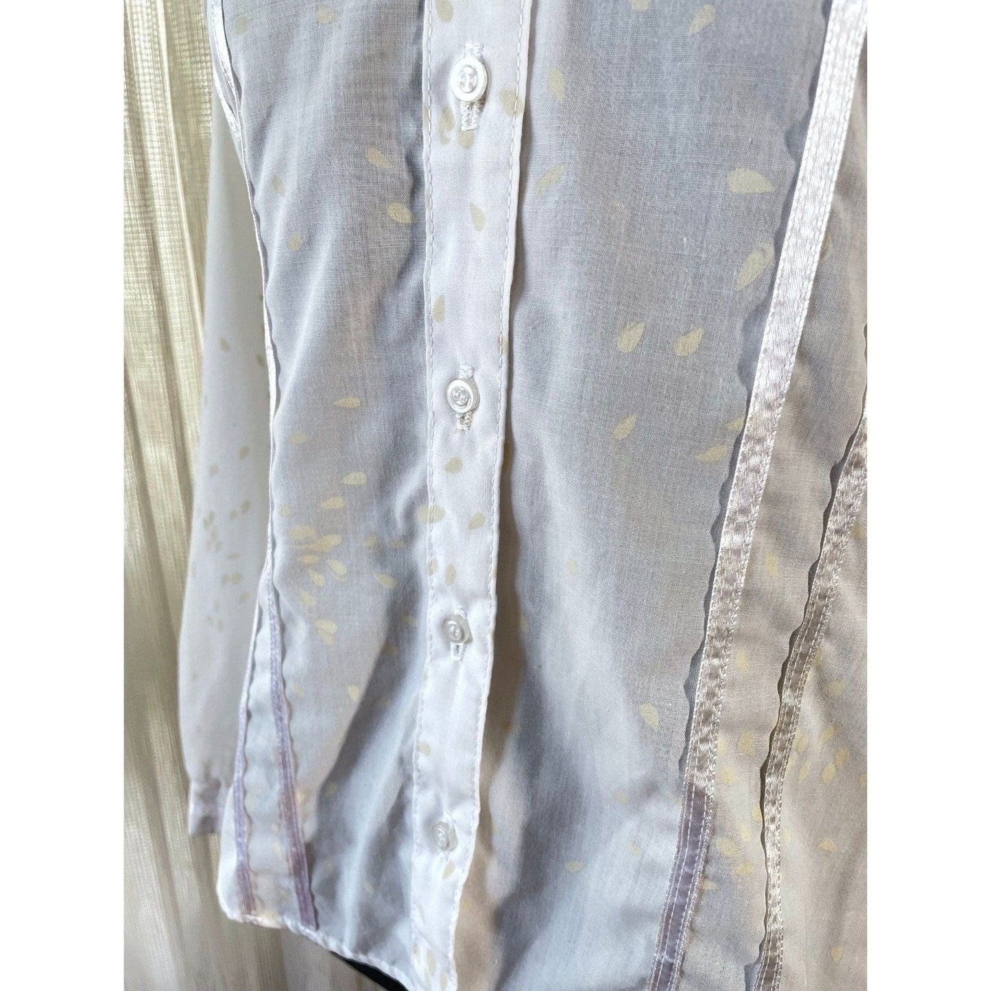 Vintage 1960s semi sheer blouse, white tone on tone