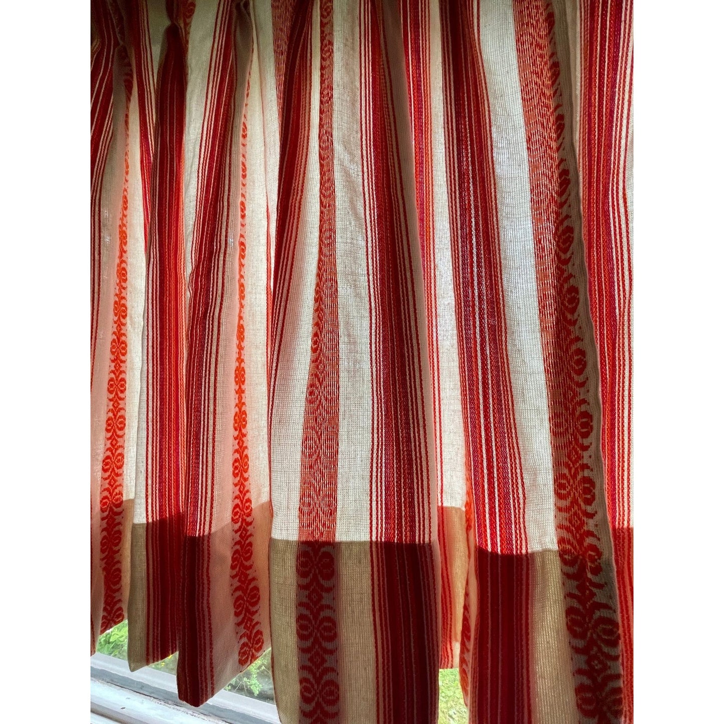 Vintage 70s pleated curtain, red, orange vertical stripes