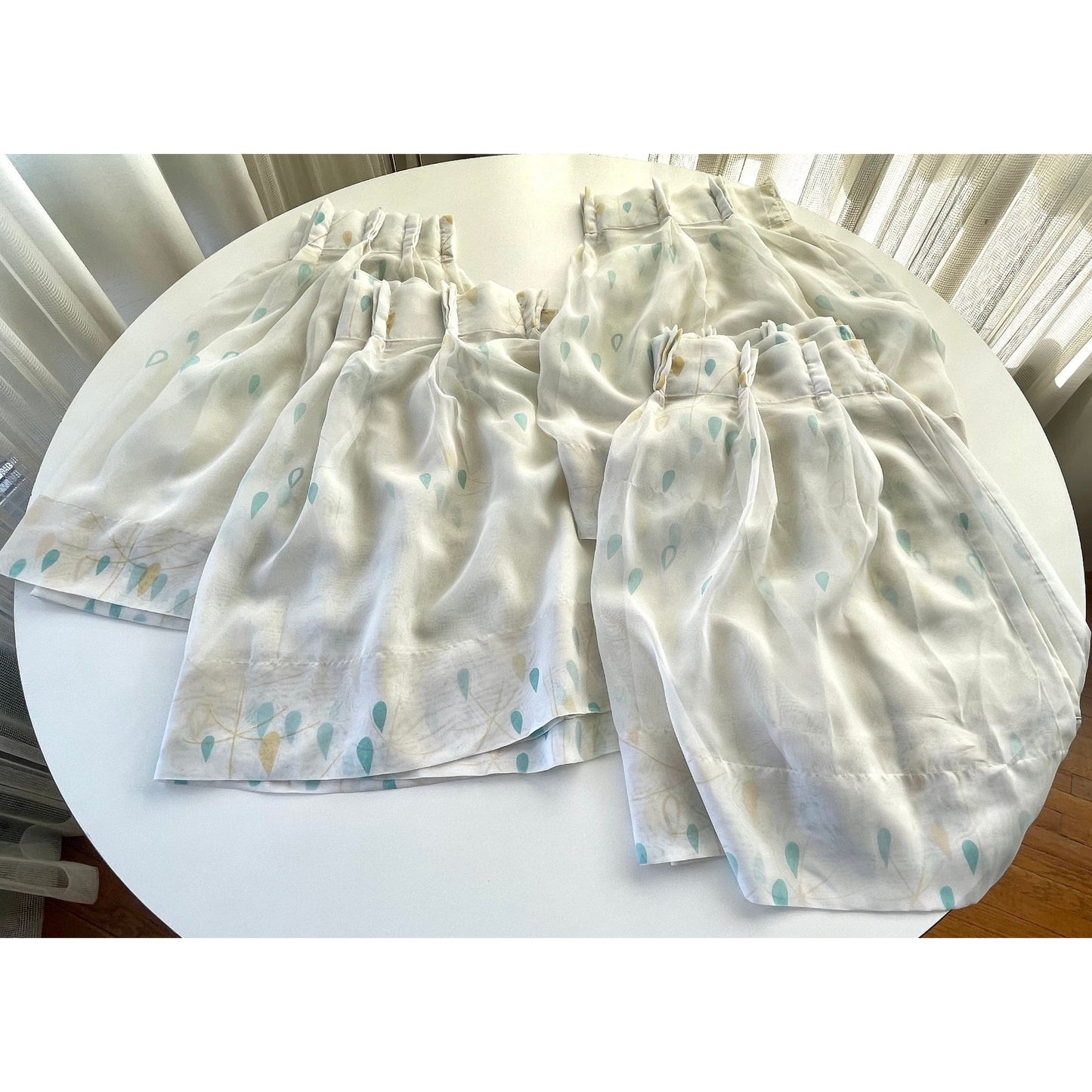 Vintage 50s kitchen curtain, teal yellow white