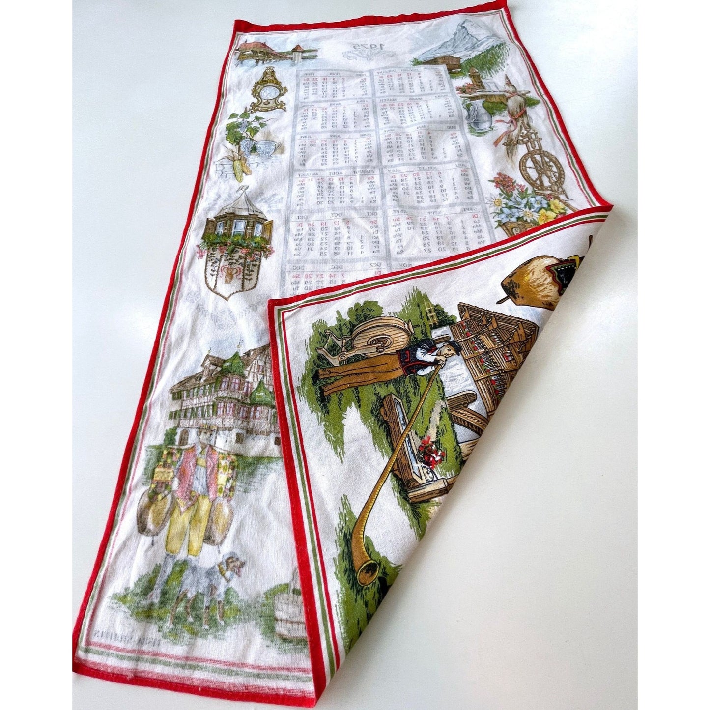 Vintage 1975 calendar tea towel