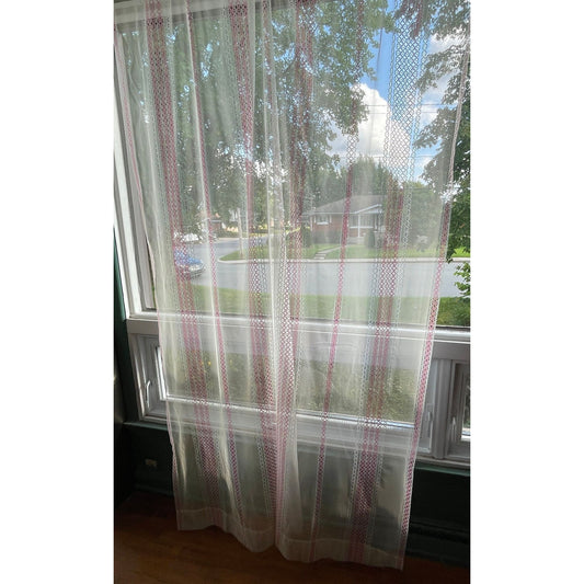 Vintage 80s curtain, pink stripes sheer panel