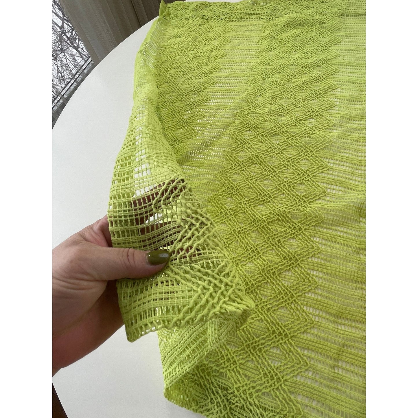 Vintage 70s mesh green sheer curtain