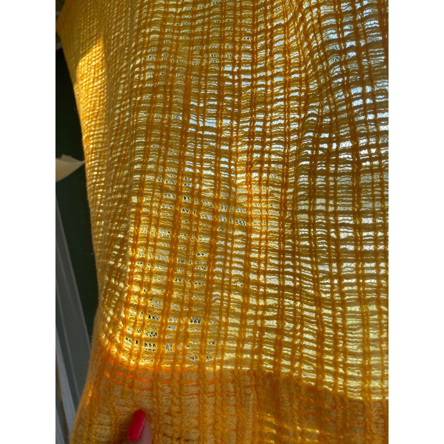 Vintage 70s curtain, orange/yellow mesh panel