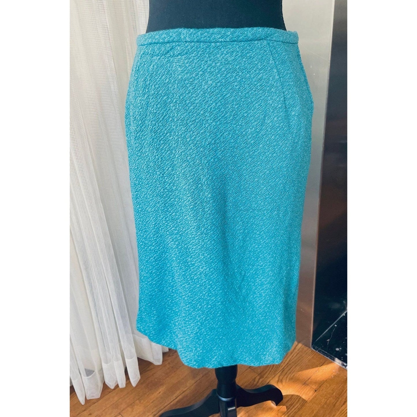 Vintage 1960s 3 pieces suit, 100% wool, teal jacket, top and straight skirt, AlJean